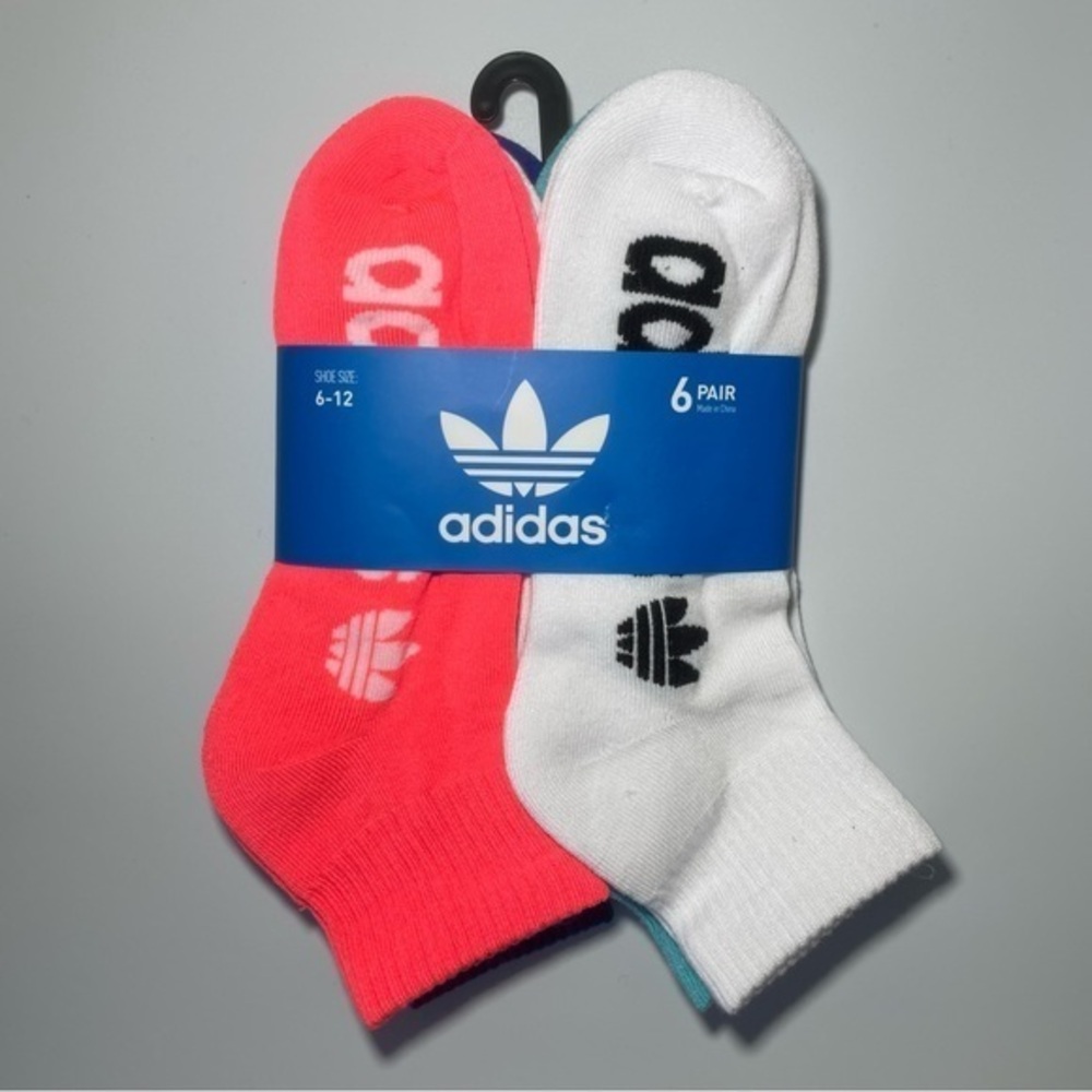 Adidas men’s quarter socks 6 pair size 6-12 white orange blue black